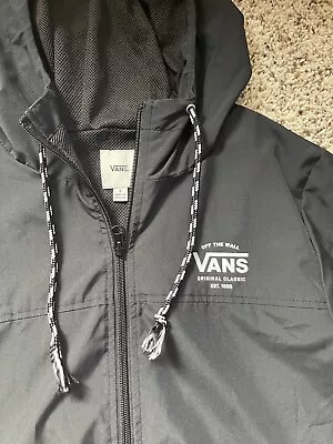 Vans Hooded Windbreaker Jacket Women’s Size Small Black With White Vans Logo • $10