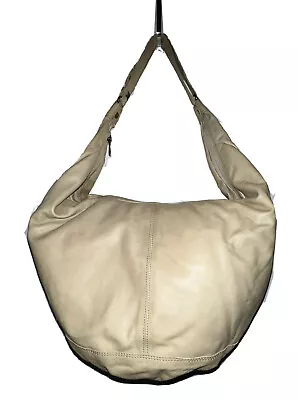 Marco Buggiani Beige Leather Large Shoulder Hobo Bag Purse - Made In Italy • $28.99