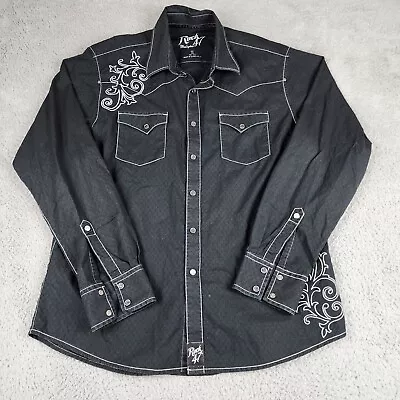 Rock 47 Shirt Mens Extra Large Black Pearl Snap Wrangler Embroidered Western • $24.99