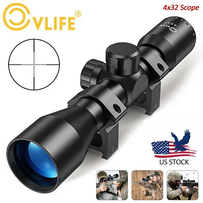 CVLIFE 4x32 Compact Rifle Scope Crosshair Mil Dot Optics Hunting Scope W/ Mounts • $25.99