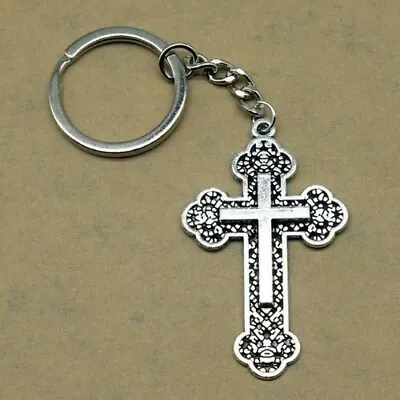 $0.10 • Buy Vintage Jesus Keychain Key Ring Silver Cross Holy Gift Men Women Kid Car Bag...