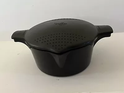 PAMPERED CHEF MICRO COOKER POT PAN 8 Cup MICROWAVE COOKING STEAM STRAIN Black • $14