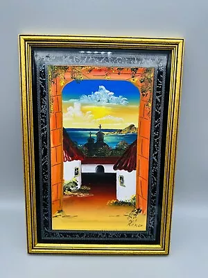 Vintage Mexican Painting Picture On Ceramic Tile Framed • £18.99