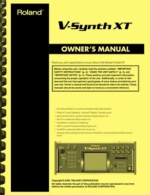 $24.95 • Buy Roland V-Synth XT Synthesizer 3-in-1 OWNER'S MANUAL