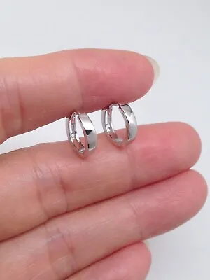 Plain Huggie Hoop Earrings 925 Sterling Silver Mens Womens 10.5x2mm Very SMALL • $16.45