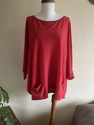 Toast  Orange/ Red  100% Superfine  Knit Batwing Tunic Jumper Pockets  Size L • £45.99