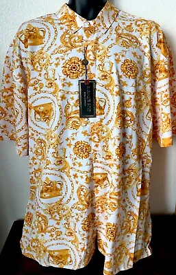 BAROQUE GOLD Mens VERSACE-INSPIRED Billionaires $$Golden Button Up Shirt NWT 4XL • $39.99