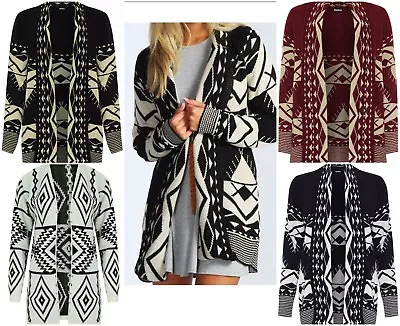 £12.49 • Buy Ladies Women Aztec Print Knitted Open Cardigan Long Sleeves Fashion Sweater Top 