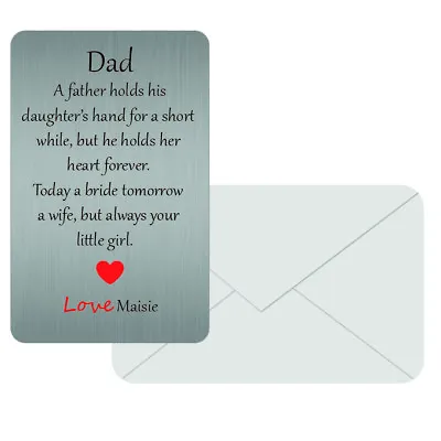 Personalised Sentimental Metal Wallet Card A Gift To The Father Of The Bride. • £3.99