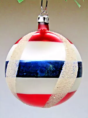 Vintage Blown Glass Patriotic STRIPES Ball Christmas Ornament Poland • $20