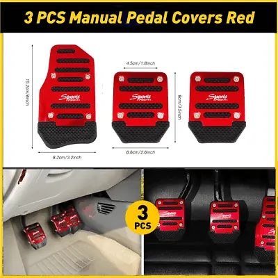 3* Red Non-Slip Manual Gas Brake Foot Pedals Pad Cover Car Accessories Universal • $10.99