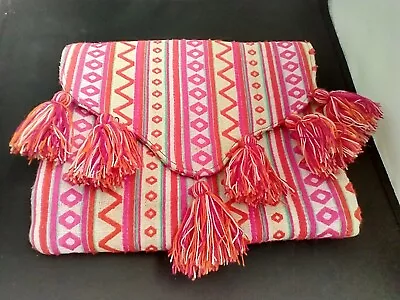 Mud Pie Clutch Bag With Tassels 11 W X 9  High Good Condition • $12.99