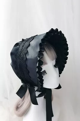 Lolita Lady's Cap Maid Bonnet Court Lace Up Cap Halloween Cosplay Bowknot • $25.99