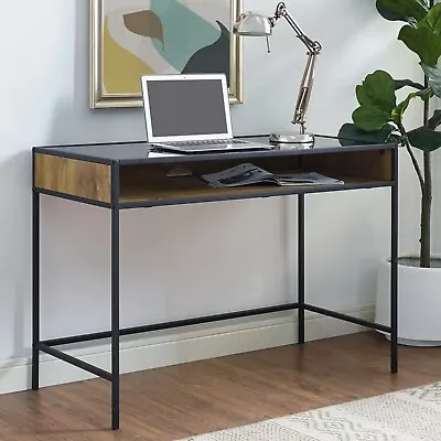 42  Modern Wood & Glass Workstation Computer PC Laptop Writing Home Office Desk • £38.99