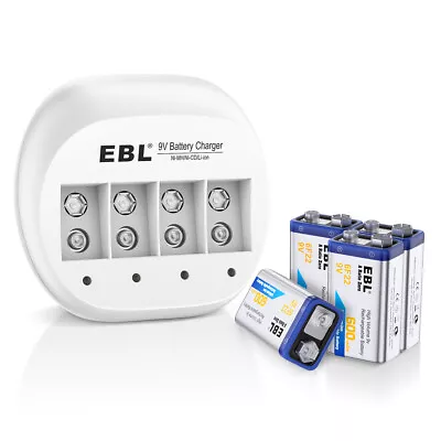 £9.99 • Buy EBL 9v Battery USB Rechargeable Lithium 6f22 PP3 Block 9volt Li-ion  & Charger