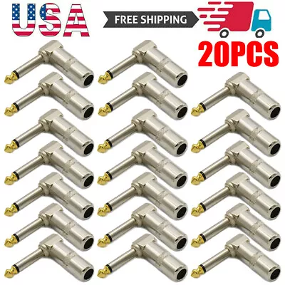 20PC 1/4  Right Angle Mono Plug Audio Cable Connector 6.35mm Jack Gold Plated • $24.89