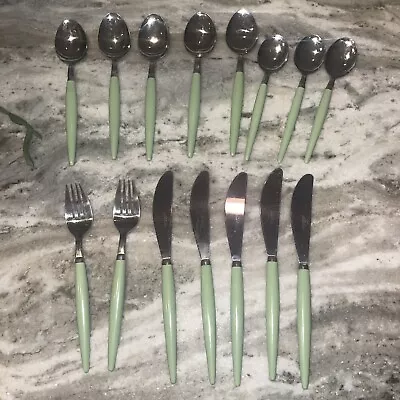 Vintage Green Castle Flatware MCM Silverware Japan Lot Of 15 Spoons Knives -Q • $36.50