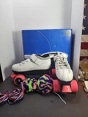 White & Pink  Pacer GTX500 Quad Speed Roller Skates Excellent Condition  SIZE 6 • $40