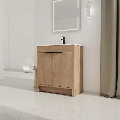 30 Freestanding Bathroom Vanity W/White Ceramic Sinkwith Doors Imitative Oak • $499.62