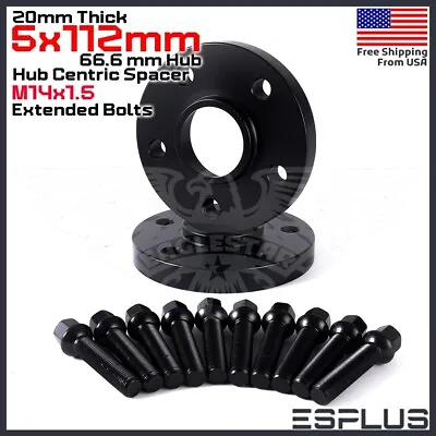 [2] 20mm Thick Mercedes 5x112mm CB 66.6 Wheel Spacer Kit 14x1.5 Bolts Included • $69.99