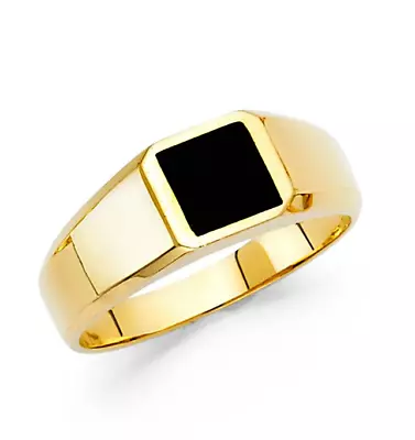 Men's Black Onyx Square Signet 14k Solid Yellow Big Bold Real Gold Ring • $351.70