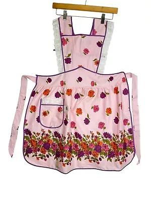 VTG NWT Unworn Fruit Of The Loom Bib Apron Pocket Floral Pink Purple Orange • $33.99