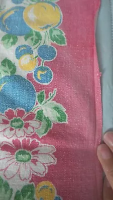 Vintage Cotton KITCHEN TOWEL Fruit & Floral Red Border Faded • $4