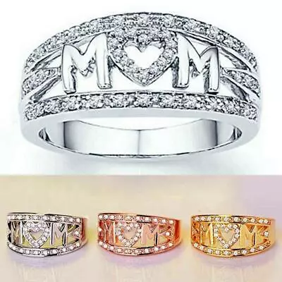 925 Silver Gold Plated Mom Rings Cubic Zirconia Heart Mother's Day Gift Size6-10 • $1.64