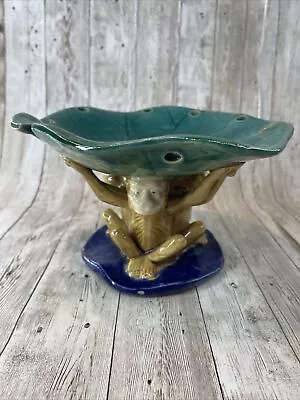 Majolica 3 Monkeys Holding Bowl Dish Centerpiece Large Great Condition • $99.99