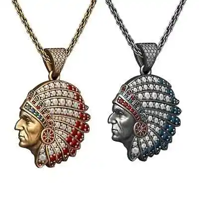 Indian Chief Native Retro Carved Figure Tribal Pendant • $9.88