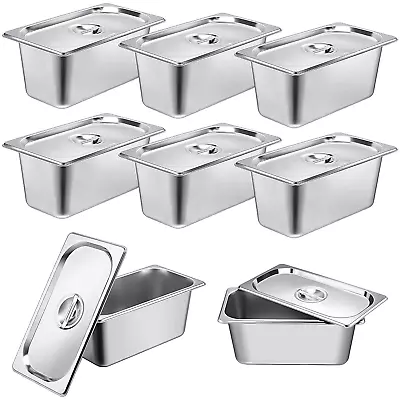 8 Pack Stainless Steam Hotel Pan 1/3 Size X 6 Deep Steam Table Pan With Lid 0.8  • $105.55