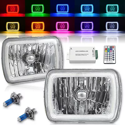 7X6  Color Change RGB SMD  LED Halo Angel Eye Headlight Halogen Light Bulb Pair • $149.95