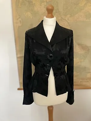 Mary Quant Ginger 1960s Black Satin Floral Blouse Vintage Size 14 (more 8-10) • $99.60