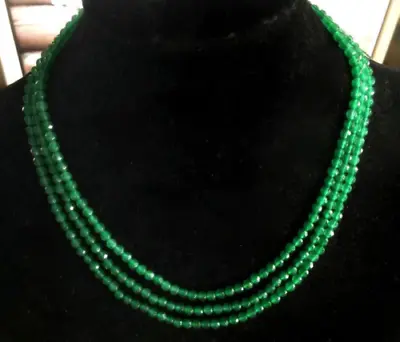 Genuine Natural 3Rows 4mm Faceted Green Emerald Gems Round Beads Necklace 17-19' • $7.15