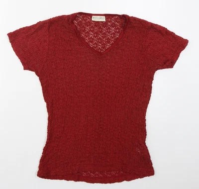 £5 • Buy Charlotte Halton Womens Red Viscose Basic T-Shirt Size M V-Neck