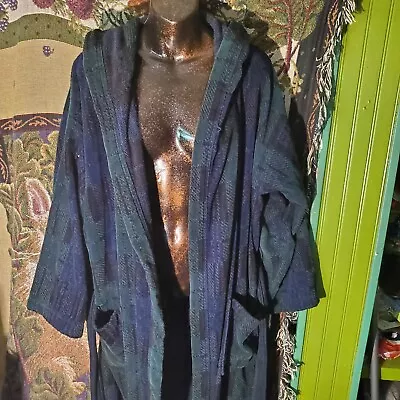 VTG Geoffrey Beene? Navy/Green Plaid Belted Heavy Terry Robe L/XL Turkish Cotton • $29.99