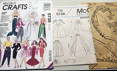 Vintage 1992 McCalls #5738  11½” Fashion Doll Barbie Ken Clothes Pattern Uncut • $8