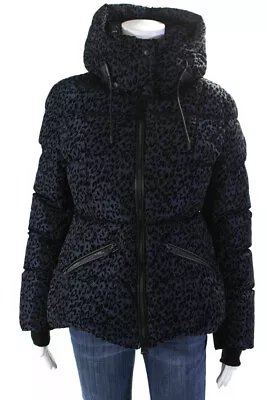 Mackage Womens Front Zip Hooded Leopard Down Quilted Jacket Blue Size Medium • $233.99