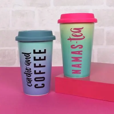 £9.99 • Buy Namas-Tea /Cardio And Coffee Double Wall Ceramic Thermal Travel Mug Great Gift