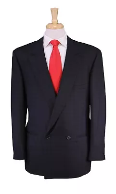 Gianni Versace Vintage 1990's Navy W/ Gold Check Double Breasted Wool Suit 40R • $295