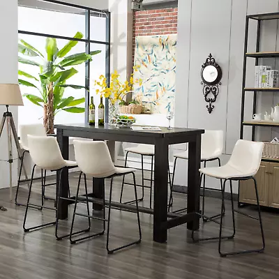 Bronco Antique Wood Finished Bar Dining Set: Table And Six Barstools White • $999.99