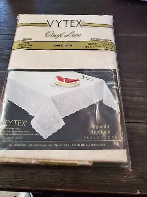 Vtg Vytex Vinyl Organdy Applique Lace Look Tablecloth 60 X 104  Cream  NOS Nip • $12.99