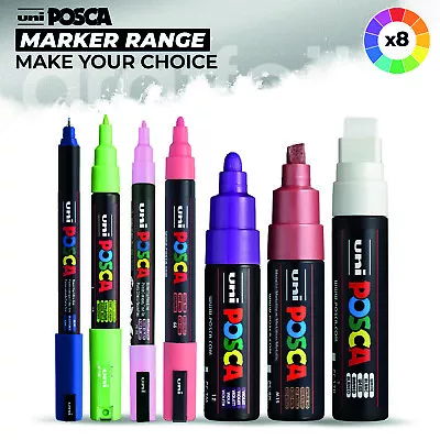 Uni Posca Marker Range - Permanent Water-Soluble Paint Pen - Matt Opaque Colours • £5.75