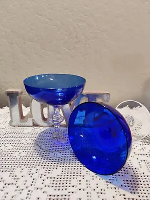 2 Morgantown Ritz Blue Cobalt Glasses Champagne 4.25 H X 3.75 W Vintage • $20