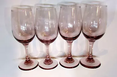 Set 4 Vintage 7.25  Libbey Glass Plum Rose Premiere Wine Glasses Pink Stemware • $25