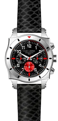 Designer Chronograph Cavadini Mens Watch Stainless Steel Timor CV-1010 Black Red • $158.24