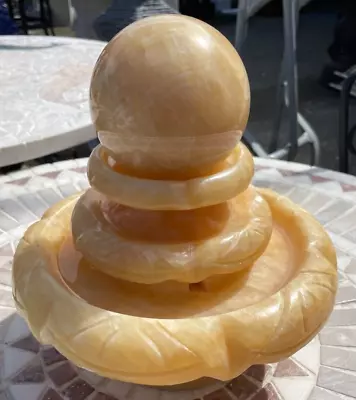 Small Self-Contained Hand-Carved Yellow Marble Fountain • $150