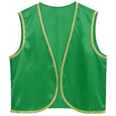 Men Gold Trim Vest Indian Arabian Prince Cosplay Waistcoat Rave Festival Costume • £17.27