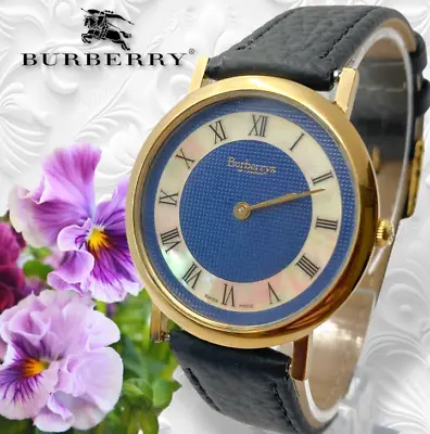 Burberry Watch Gold Round 2 Hands Leather/006034 • $215