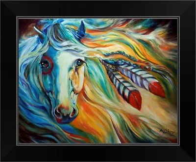 Breaking Dawn Indian War Horse Black Framed Wall Art Print Wildlife Home Decor • $54.99